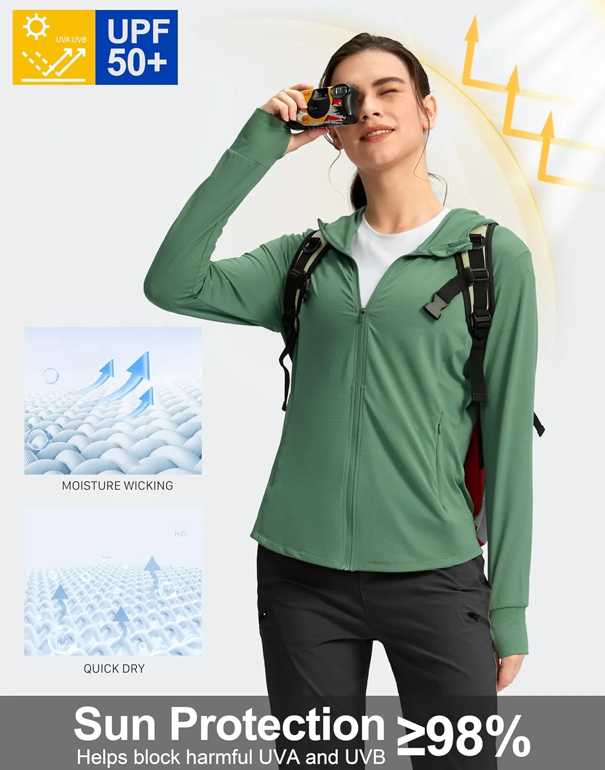 G Gradual Women's Sun Protection Jacket UPF 50  Lightweight Long Sleeve UV Shirt Summer Hoodie for Women Hiking
