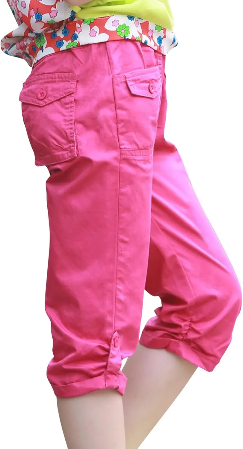 Girls Shorts for Kids Cotton Elastic Waist with Cargo Pockets