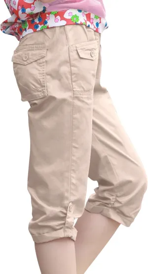 Girls Shorts for Kids Cotton Elastic Waist with Cargo Pockets
