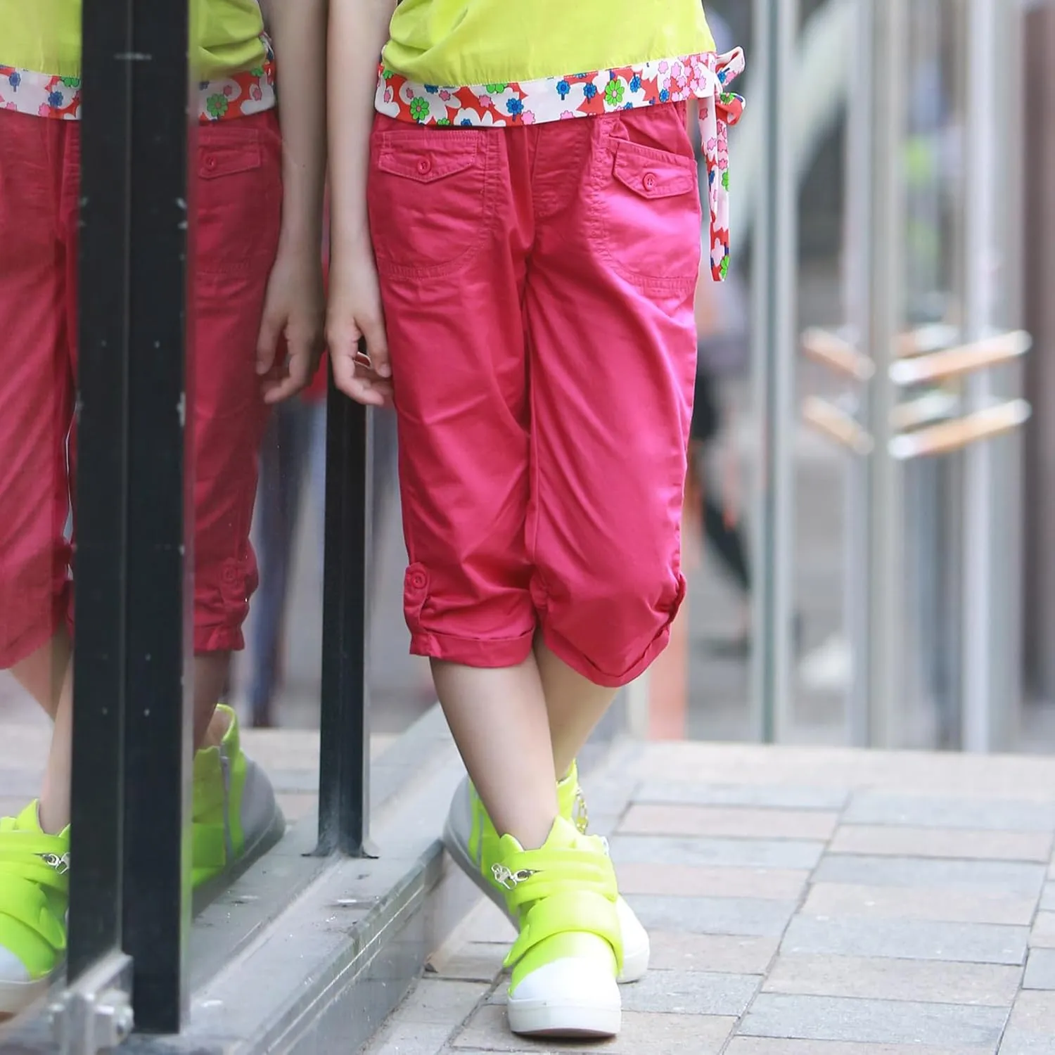 Girls Shorts for Kids Cotton Elastic Waist with Cargo Pockets