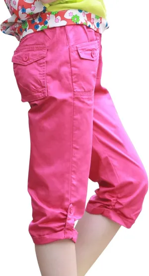 Girls Shorts for Kids Cotton Elastic Waist with Cargo Pockets