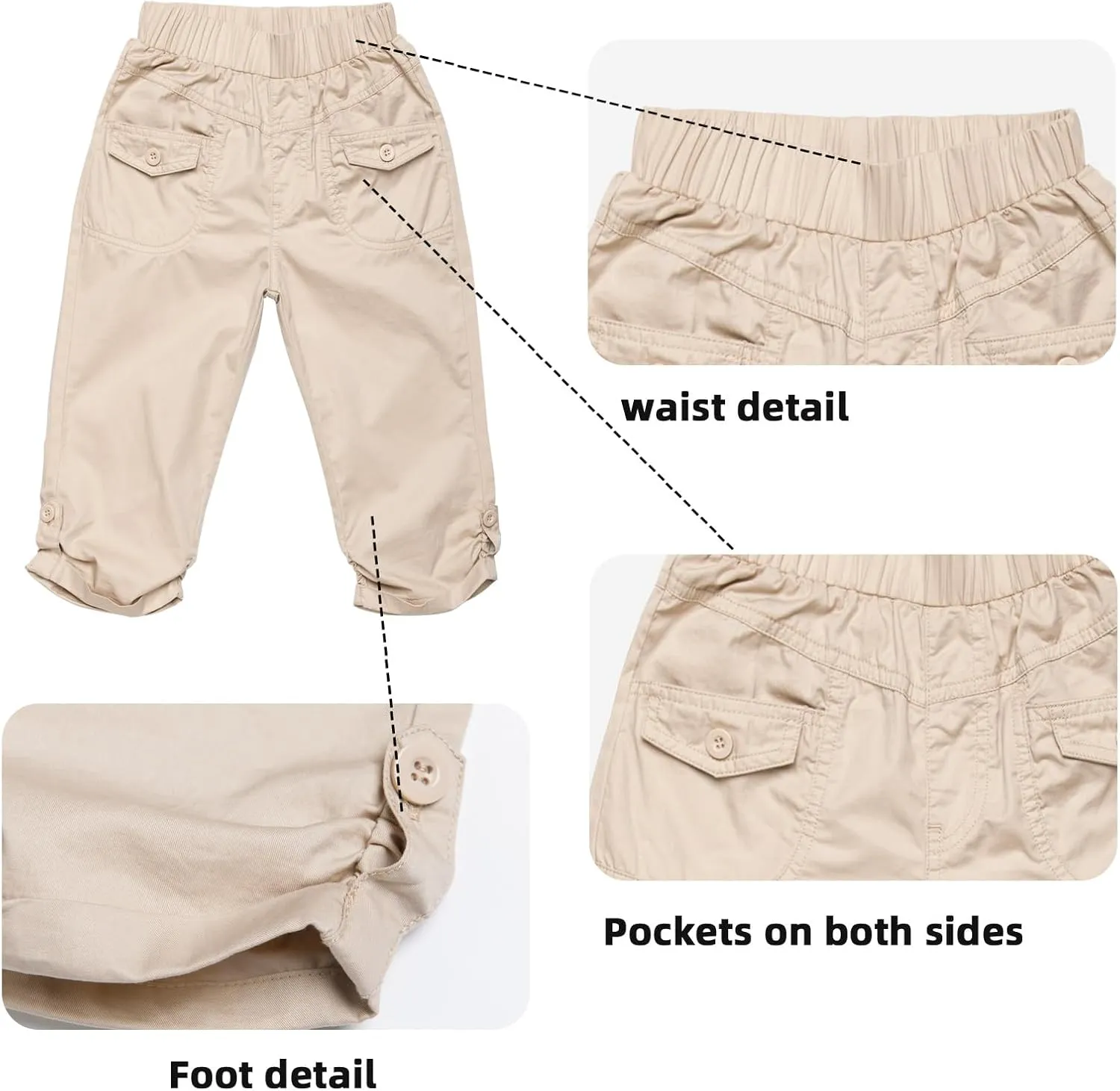 Girls Shorts for Kids Cotton Elastic Waist with Cargo Pockets
