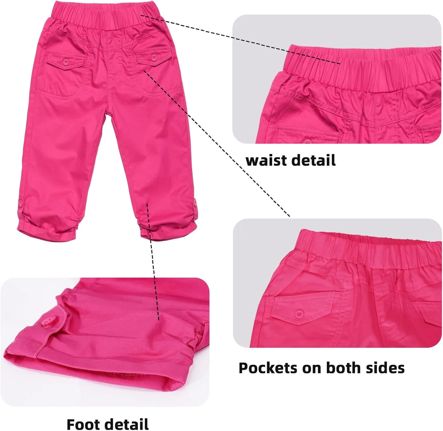 Girls Shorts for Kids Cotton Elastic Waist with Cargo Pockets