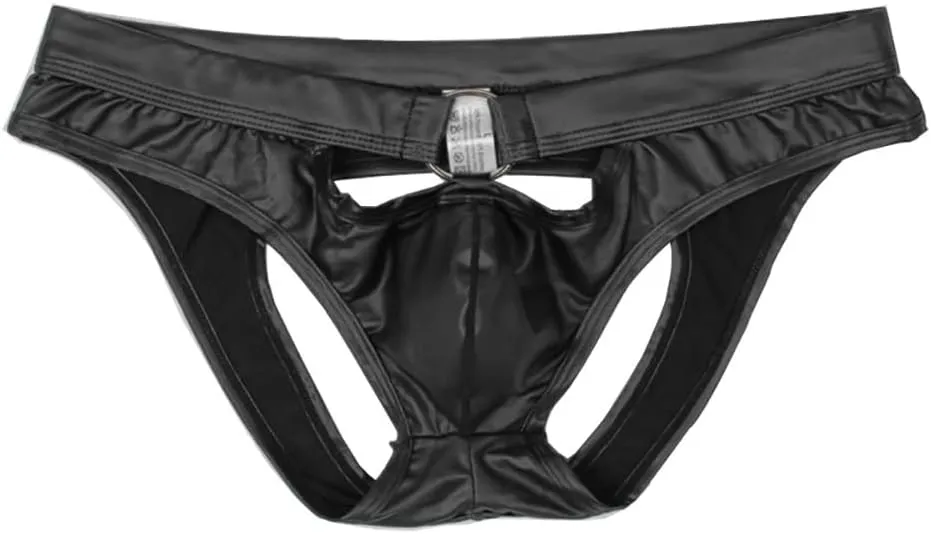 Gogobear Men's Faux Leather Underwear Sexy Cut Out Erotic Clubwear Pouch Shorts Pants Lingerie