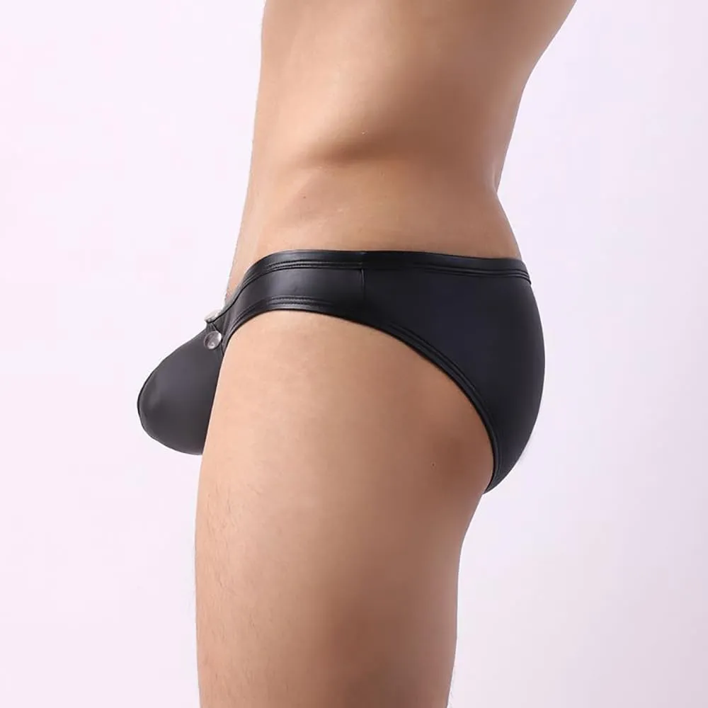 Gogobear Men's Faux Leather Underwear Sexy Cut Out Erotic Clubwear Pouch Shorts Pants Lingerie