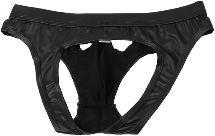 Gogobear Men's Faux Leather Underwear Sexy Cut Out Erotic Clubwear Pouch Shorts Pants Lingerie