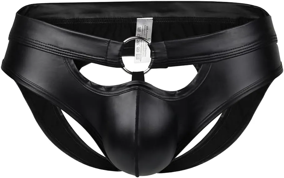 Gogobear Men's Faux Leather Underwear Sexy Cut Out Erotic Clubwear Pouch Shorts Pants Lingerie