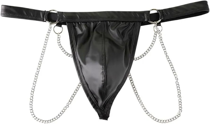 Gogobear Men's Faux Leather Underwear Sexy Cut Out Erotic Clubwear Pouch Shorts Pants Lingerie