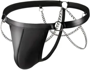 Gogobear Men's Faux Leather Underwear Sexy Cut Out Erotic Clubwear Pouch Shorts Pants Lingerie