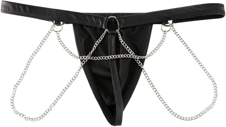 Gogobear Men's Faux Leather Underwear Sexy Cut Out Erotic Clubwear Pouch Shorts Pants Lingerie