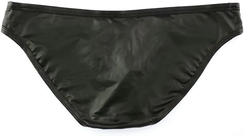 Gogobear Men's Faux Leather Underwear Sexy Cut Out Erotic Clubwear Pouch Shorts Pants Lingerie