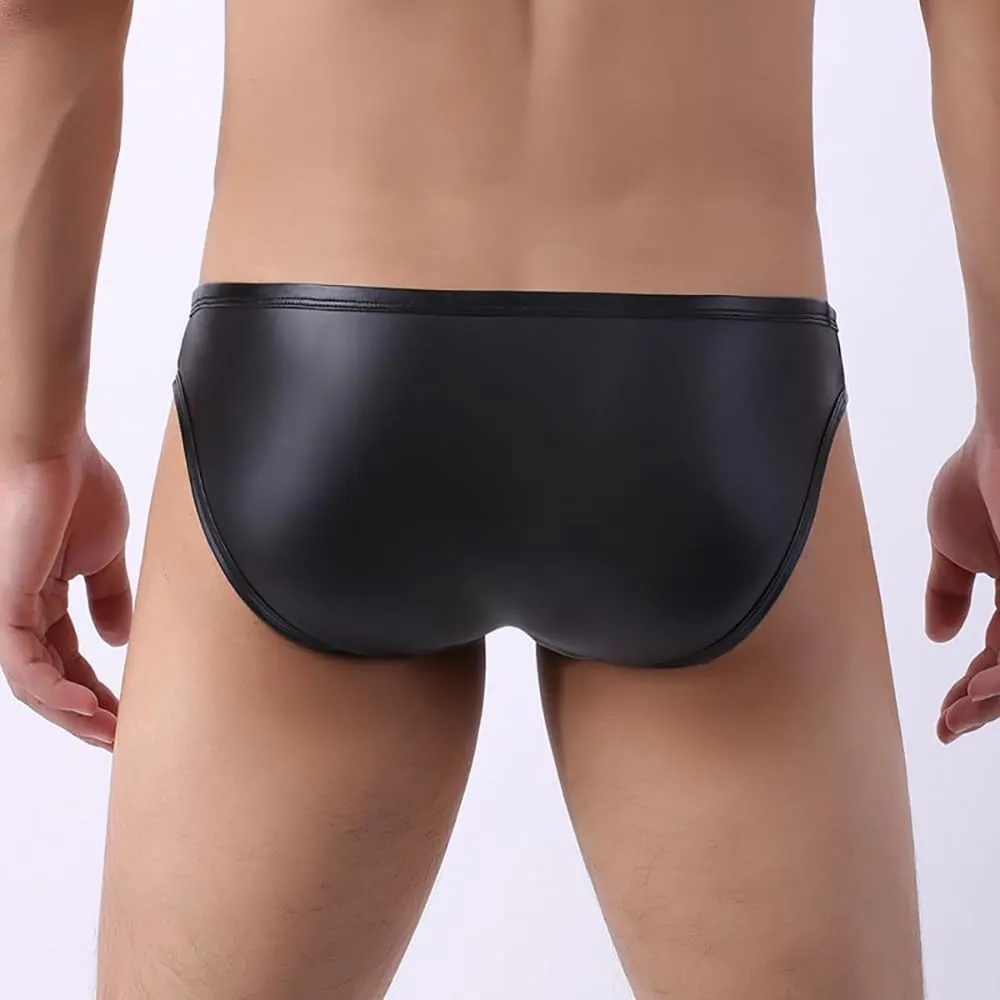 Gogobear Men's Faux Leather Underwear Sexy Cut Out Erotic Clubwear Pouch Shorts Pants Lingerie