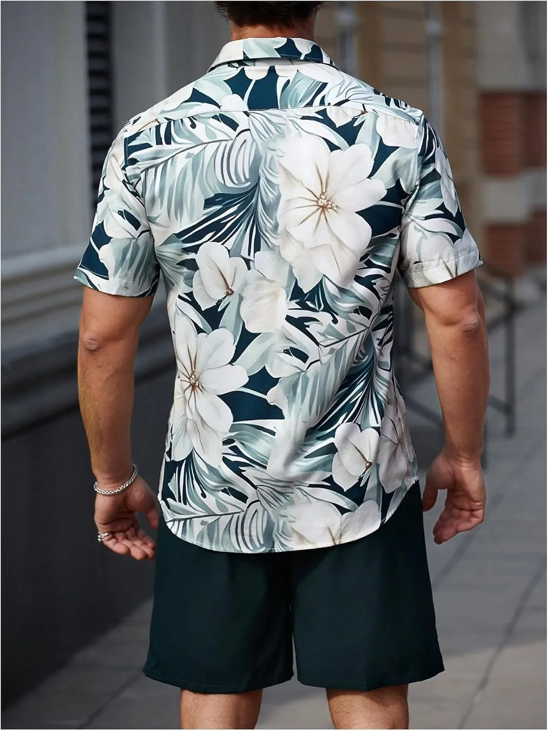 GORGLITTER Men's Hawaiian Matching Set Summer Beach 2 Piece Outfits Flower Button Down Shirts and Shorts Set
