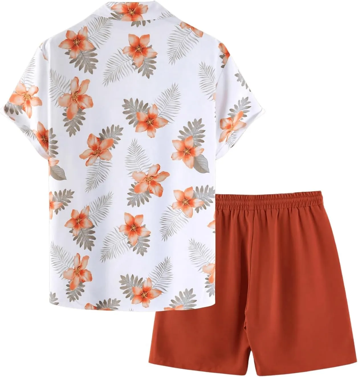 GORGLITTER Men's Hawaiian Matching Set Summer Beach 2 Piece Outfits Flower Button Down Shirts and Shorts Set