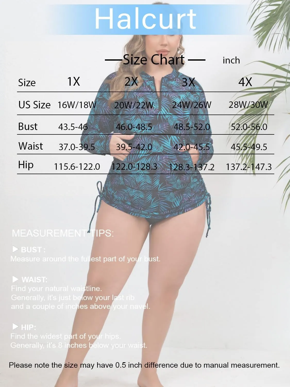 Halcurt Plus Size Rash Guard for Women UPF 50  Zip Drawstring Ruched Pocket Top
