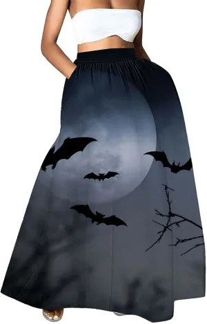 Halloween Skirts Skirt High Waist Party Beach Pocket Long Maxi Skirt Puffy Skirt Women Black Tutu Skirt Halloween