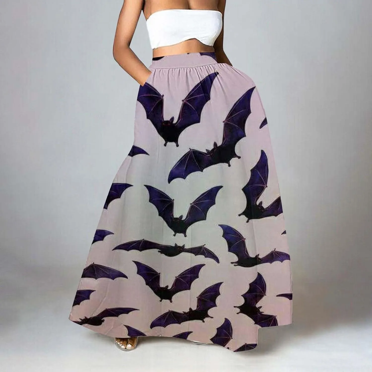 Halloween Tutu for Women High Waist Party Beach Pocket Long Maxi Skirt Halloween Party Hippie Clothes for Women