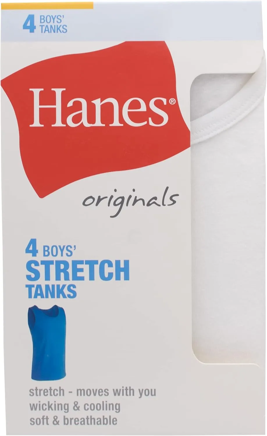 Hanes Boys' Tank Undershirts, Moisture Wicking Cotton Stretch, Assorted 4-Pack