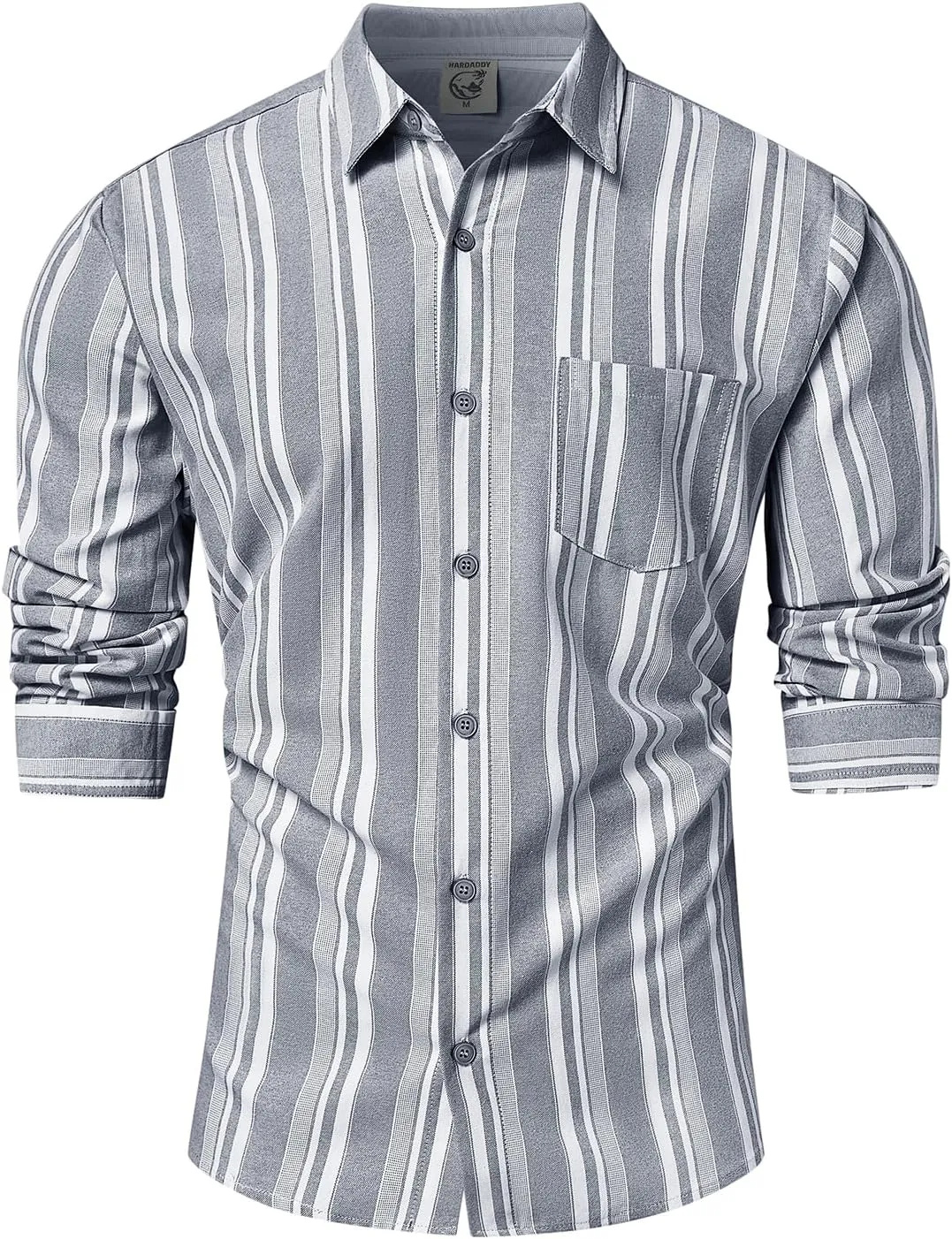 Hardaddy Men's Vertical Striped Dress Shirt Cotton Stripe Button Down Shirt Long Sleeve for Men with Pocket