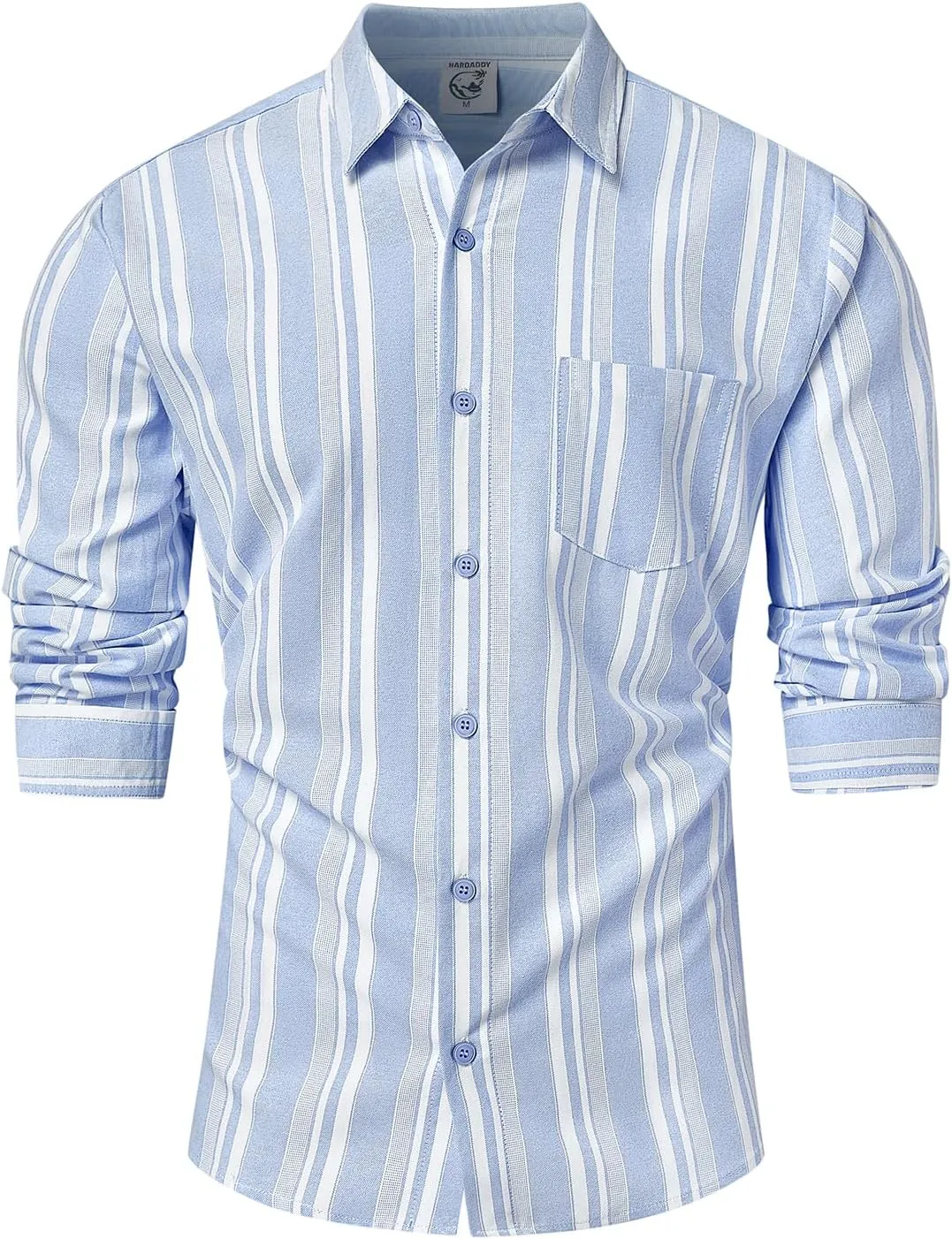 Hardaddy Men's Vertical Striped Dress Shirt Cotton Stripe Button Down Shirt Long Sleeve for Men with Pocket