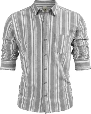 Hardaddy Men's Vertical Striped Dress Shirt Cotton Stripe Button Down Shirt Long Sleeve for Men with Pocket