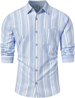 Hardaddy Men's Vertical Striped Dress Shirt Cotton Stripe Button Down Shirt Long Sleeve for Men with Pocket