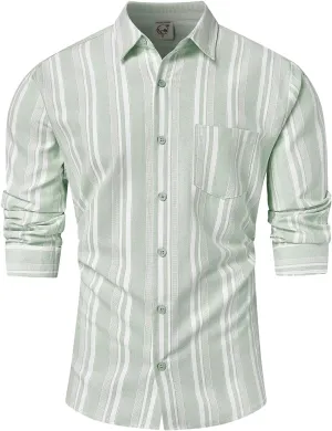 Hardaddy Men's Vertical Striped Dress Shirt Cotton Stripe Button Down Shirt Long Sleeve for Men with Pocket