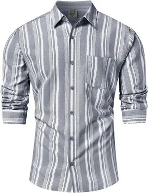Hardaddy Men's Vertical Striped Dress Shirt Cotton Stripe Button Down Shirt Long Sleeve for Men with Pocket