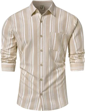 Hardaddy Men's Vertical Striped Dress Shirt Cotton Stripe Button Down Shirt Long Sleeve for Men with Pocket