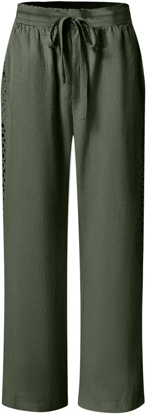 High Waisted Linen Pants for Women Straight Wide Leg Linen Pants for Women Dressy Flowy Beach Pants Trousers
