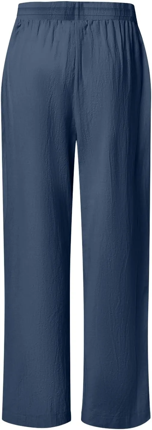 High Waisted Linen Pants for Women Straight Wide Leg Linen Pants for Women Dressy Flowy Beach Pants Trousers