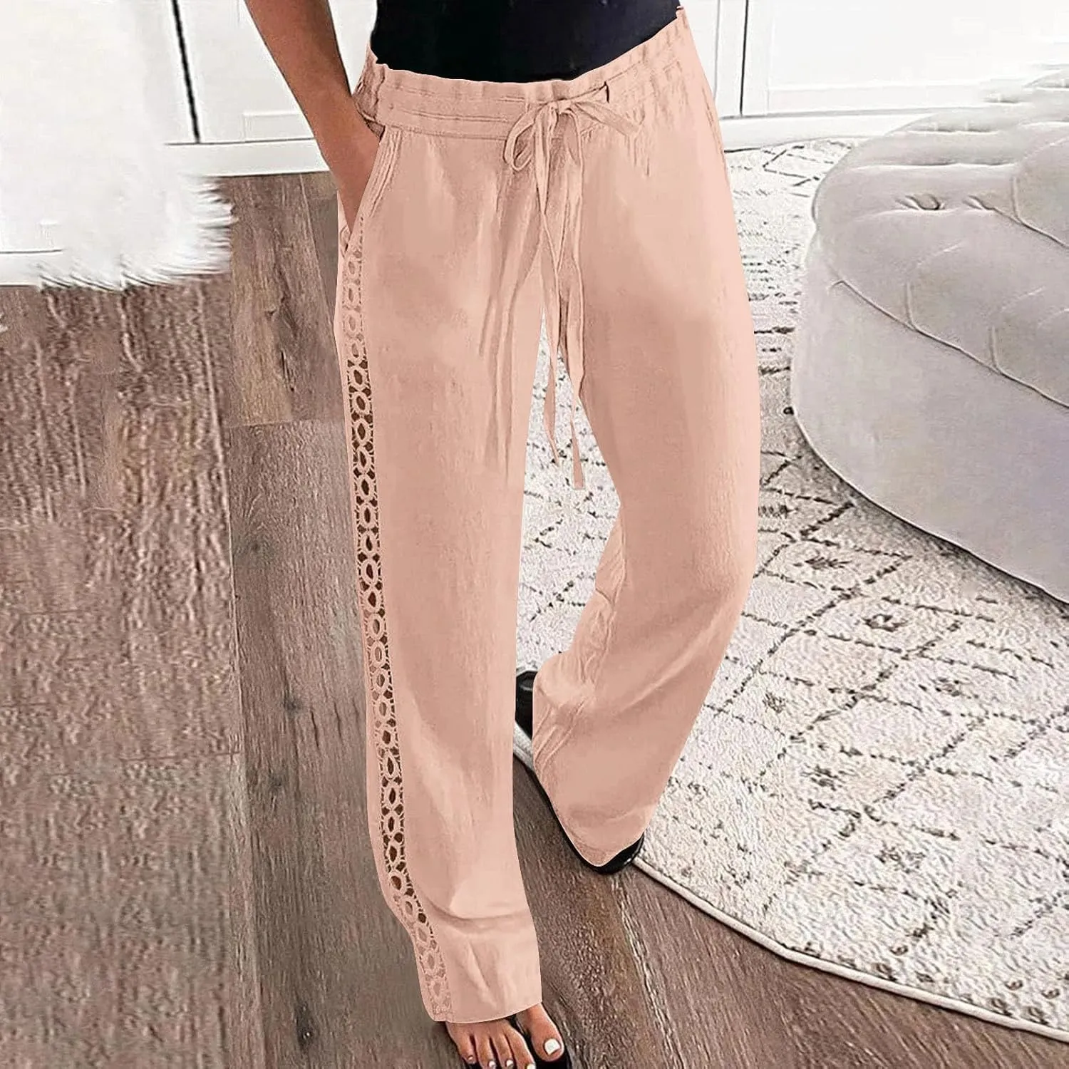 High Waisted Linen Pants for Women Straight Wide Leg Linen Pants for Women Dressy Flowy Beach Pants Trousers