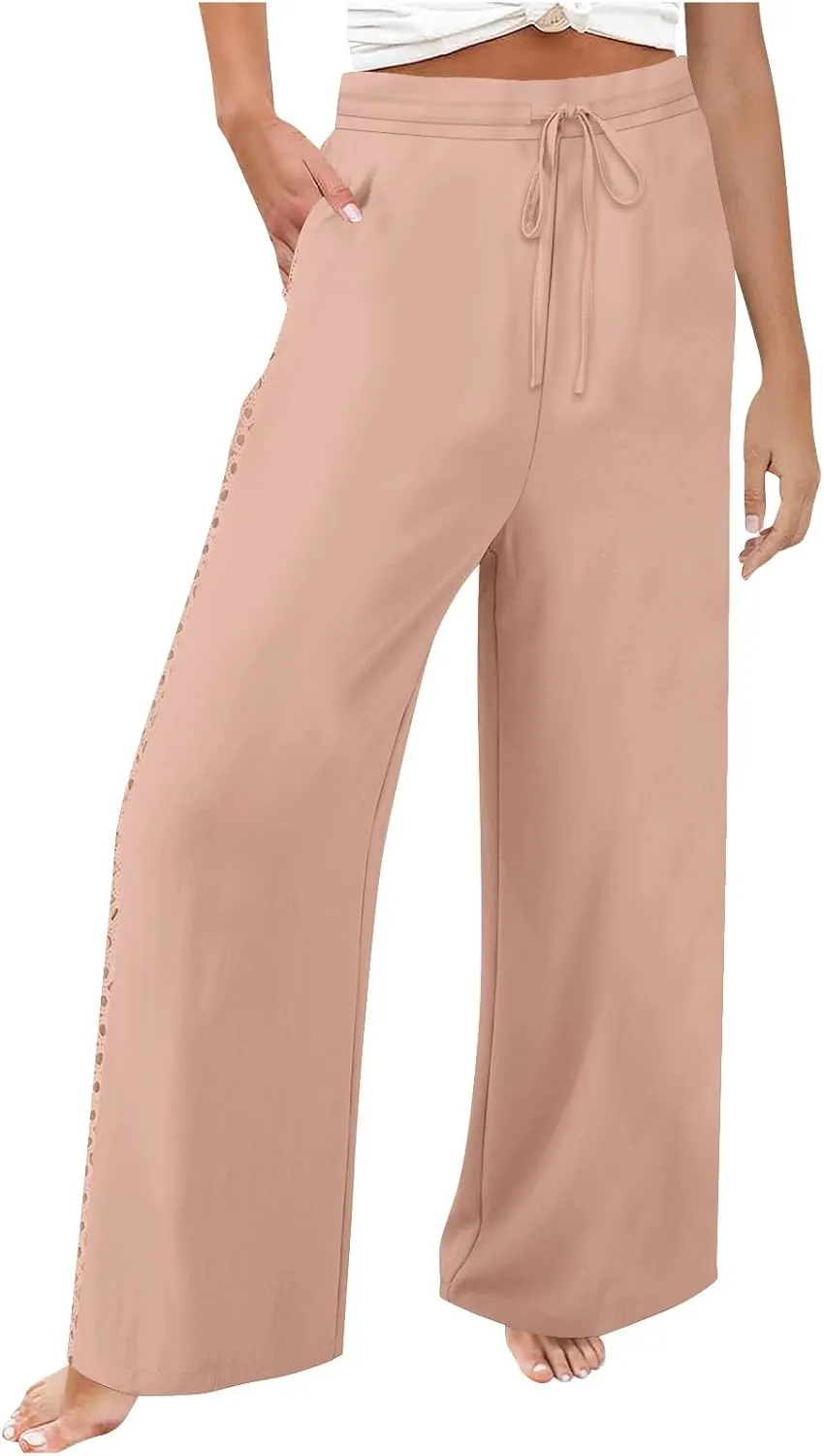 High Waisted Linen Pants for Women Straight Wide Leg Linen Pants for Women Dressy Flowy Beach Pants Trousers