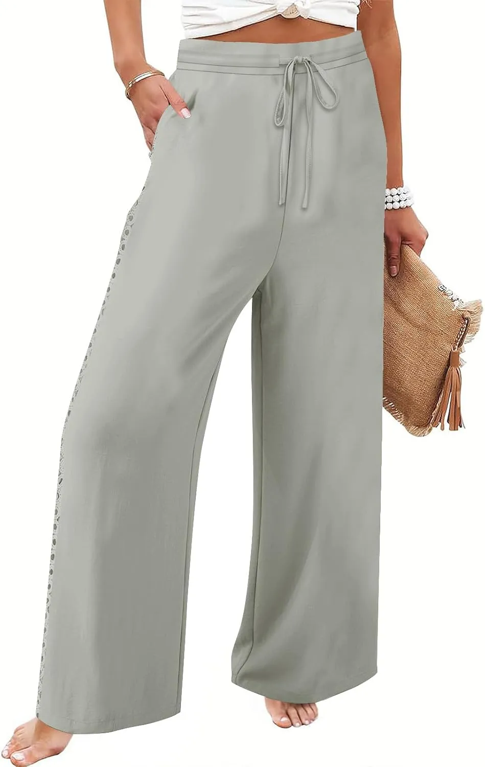 High Waisted Linen Pants for Women Straight Wide Leg Linen Pants for Women Dressy Flowy Beach Pants Trousers
