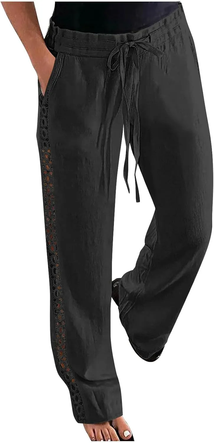 High Waisted Linen Pants for Women Straight Wide Leg Linen Pants for Women Dressy Flowy Beach Pants Trousers