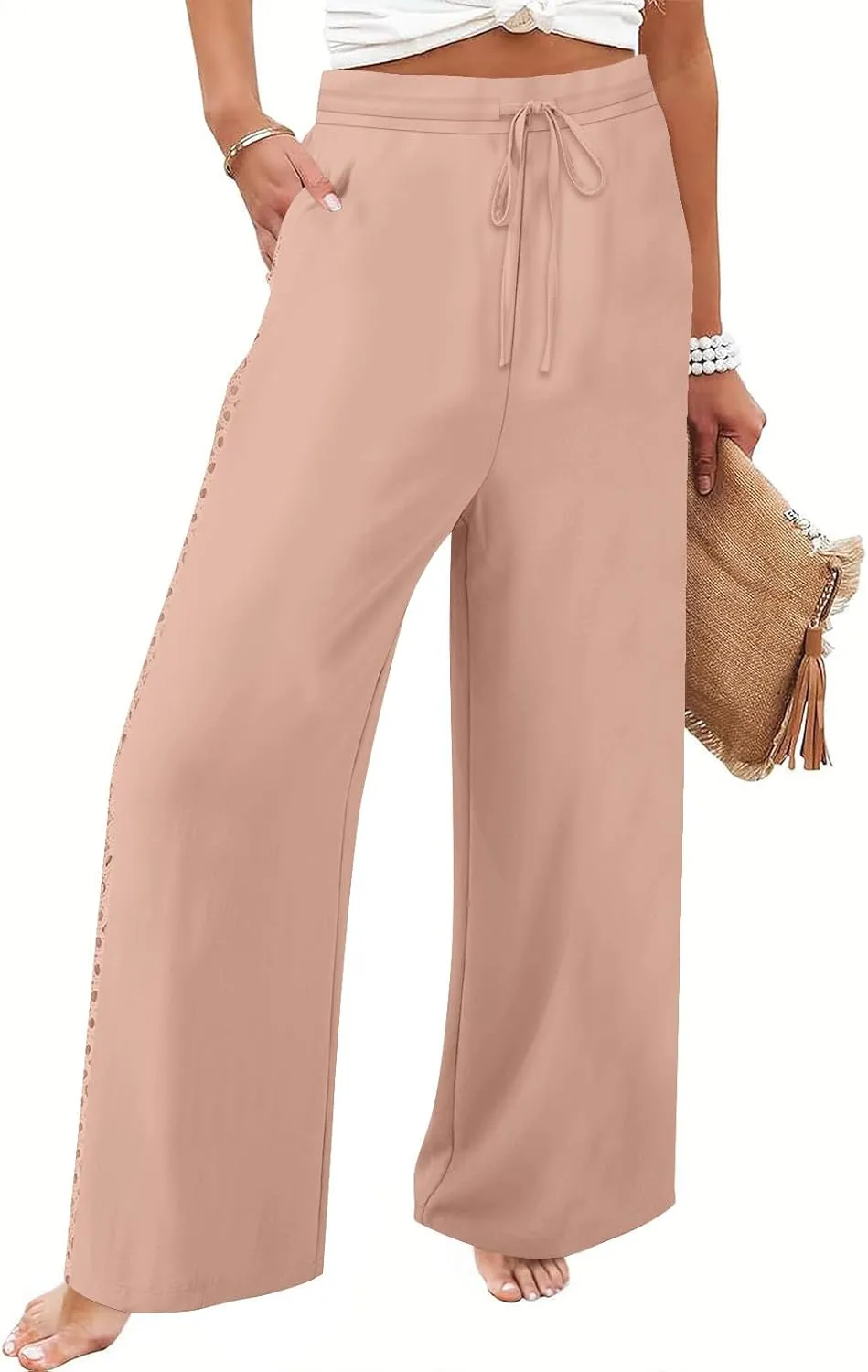 High Waisted Linen Pants for Women Straight Wide Leg Linen Pants for Women Dressy Flowy Beach Pants Trousers