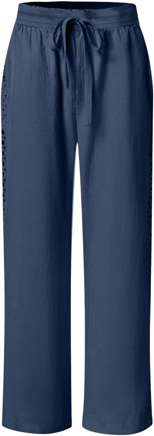 High Waisted Linen Pants for Women Straight Wide Leg Linen Pants for Women Dressy Flowy Beach Pants Trousers