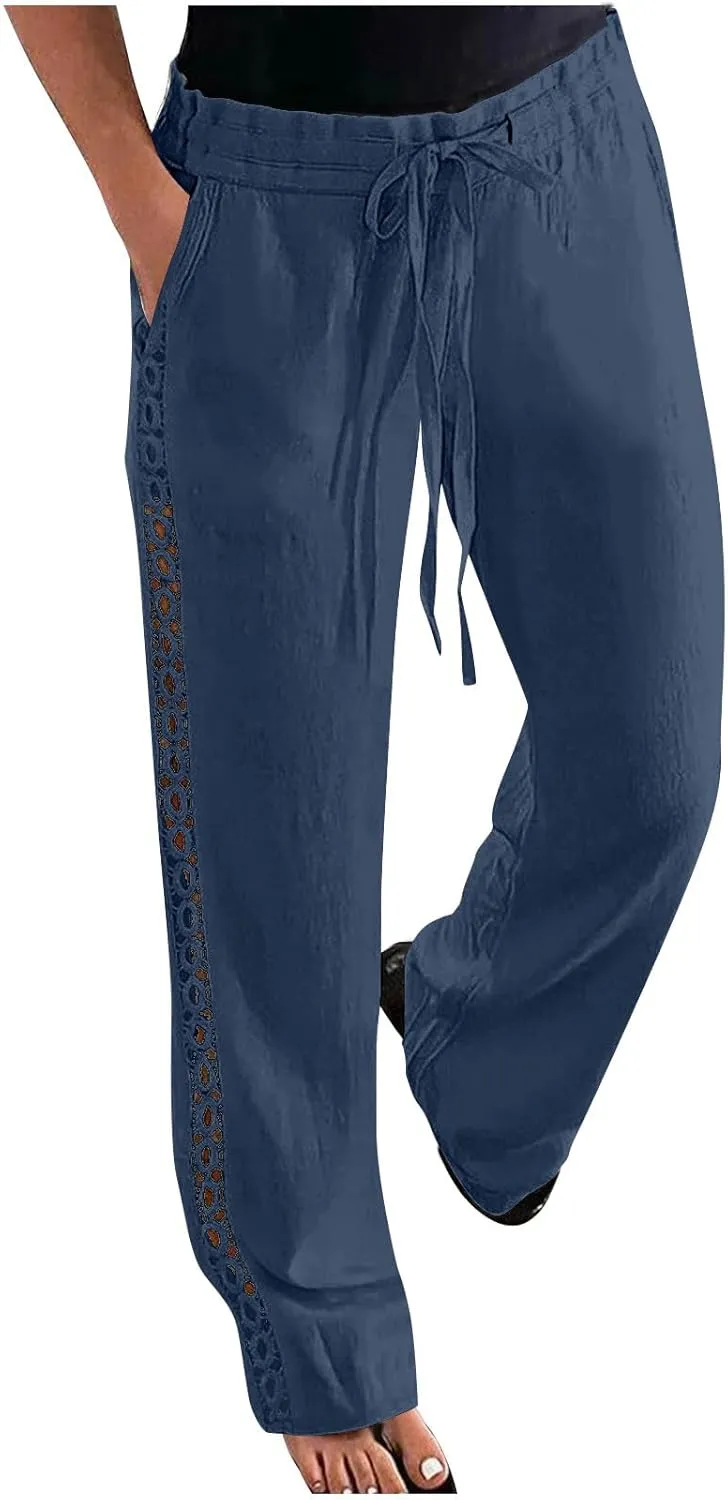 High Waisted Linen Pants for Women Straight Wide Leg Linen Pants for Women Dressy Flowy Beach Pants Trousers