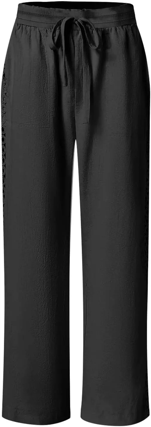 High Waisted Linen Pants for Women Straight Wide Leg Linen Pants for Women Dressy Flowy Beach Pants Trousers