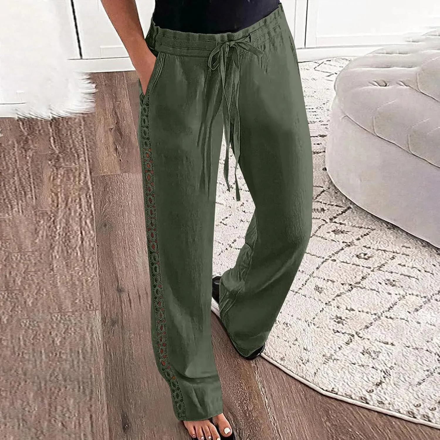High Waisted Linen Pants for Women Straight Wide Leg Linen Pants for Women Dressy Flowy Beach Pants Trousers
