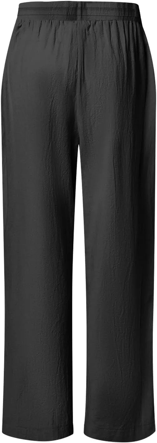 High Waisted Linen Pants for Women Straight Wide Leg Linen Pants for Women Dressy Flowy Beach Pants Trousers
