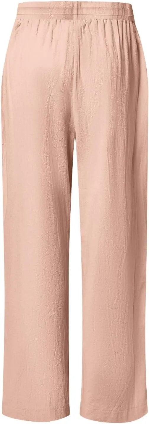 High Waisted Linen Pants for Women Straight Wide Leg Linen Pants for Women Dressy Flowy Beach Pants Trousers