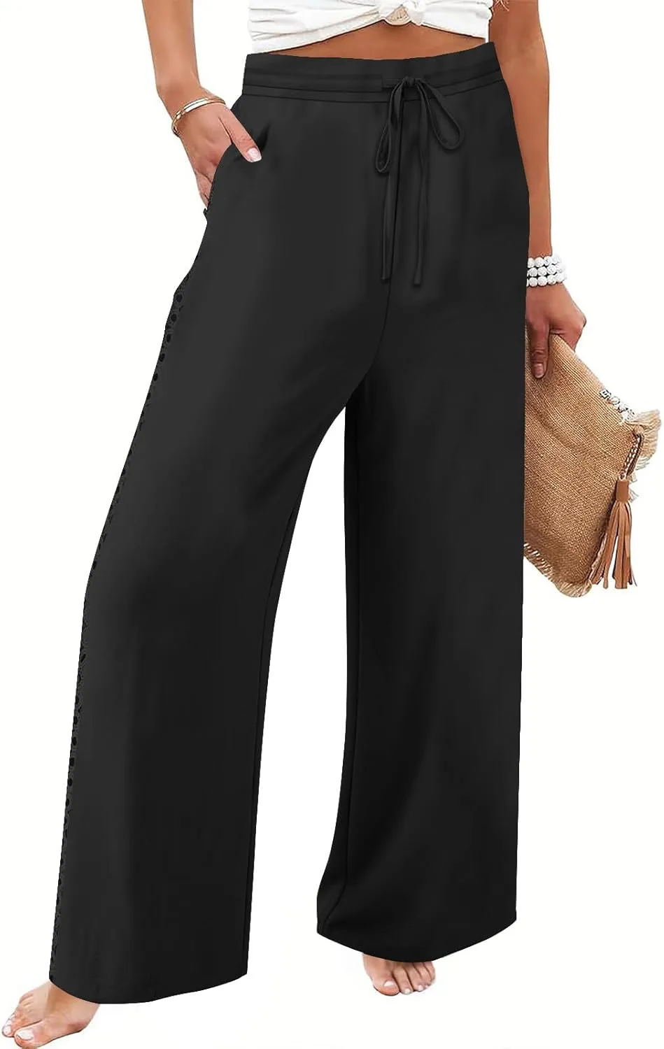 High Waisted Linen Pants for Women Straight Wide Leg Linen Pants for Women Dressy Flowy Beach Pants Trousers