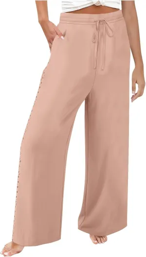 High Waisted Linen Pants for Women Straight Wide Leg Linen Pants for Women Dressy Flowy Beach Pants Trousers