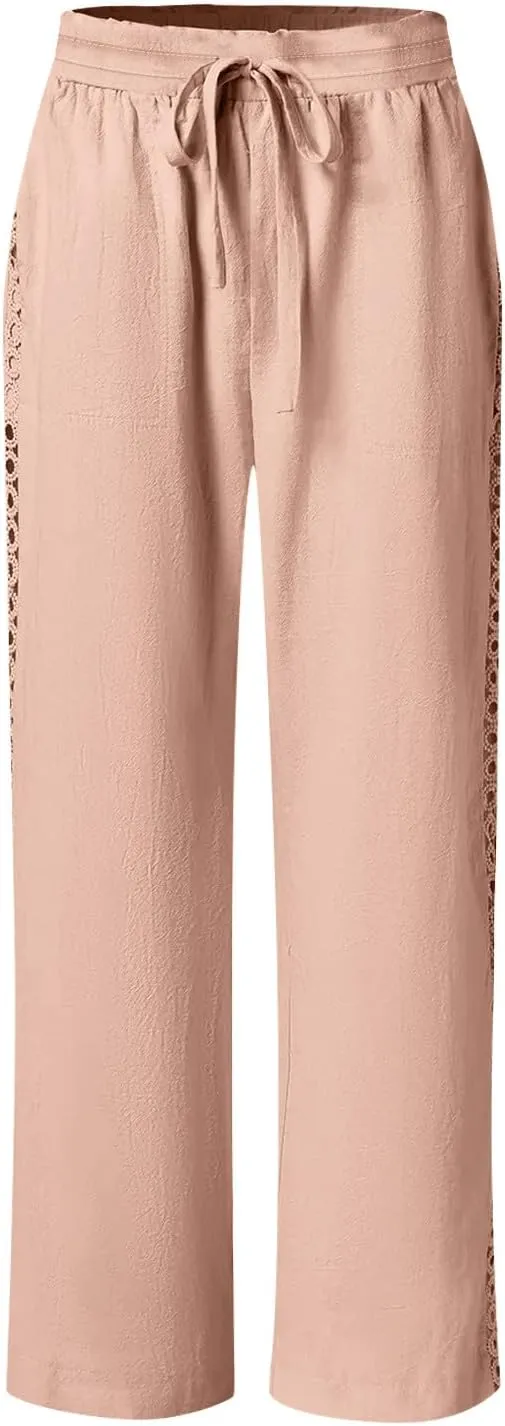 High Waisted Linen Pants for Women Straight Wide Leg Linen Pants for Women Dressy Flowy Beach Pants Trousers