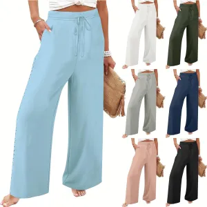 High Waisted Linen Pants for Women Straight Wide Leg Linen Pants for Women Dressy Flowy Beach Pants Trousers