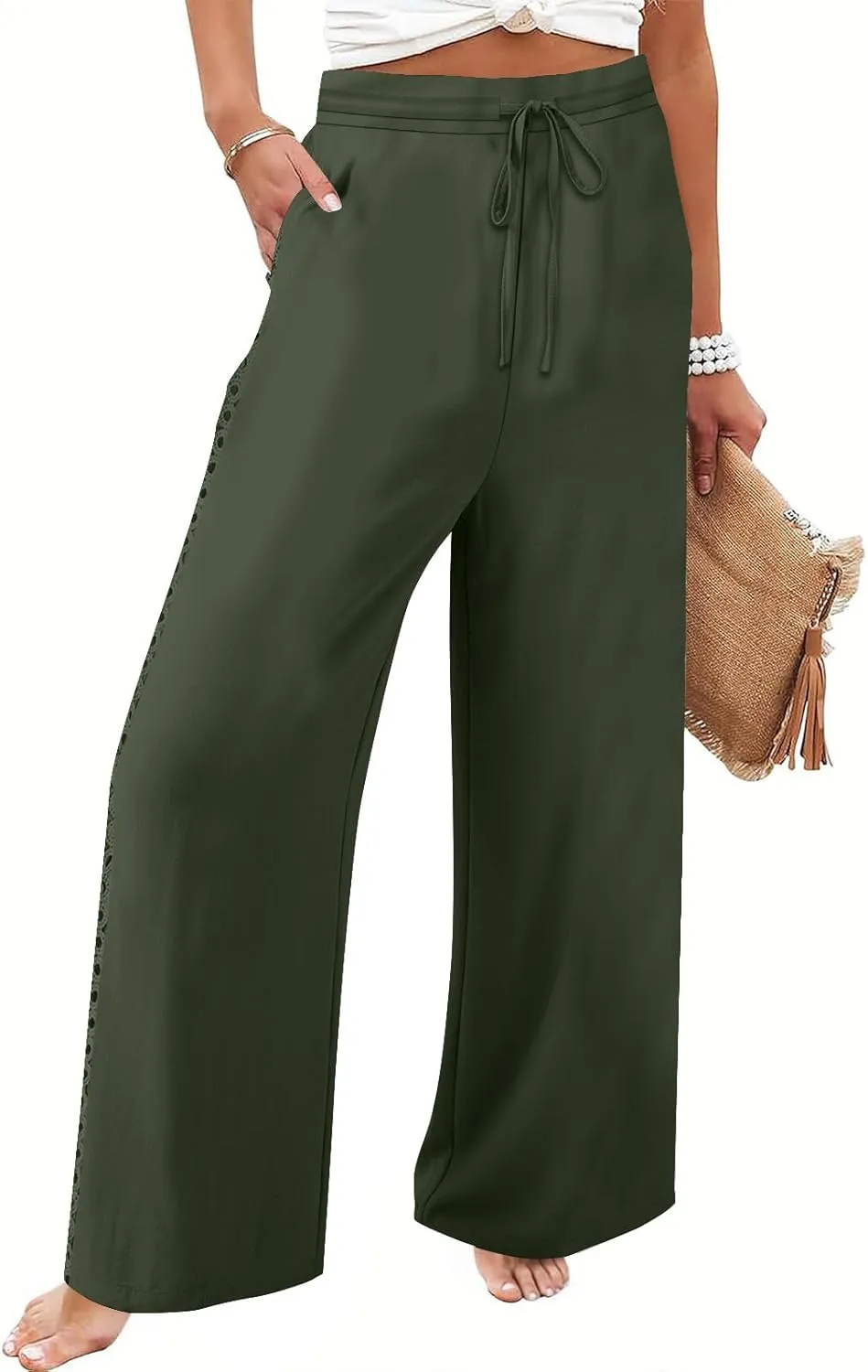 High Waisted Linen Pants for Women Straight Wide Leg Linen Pants for Women Dressy Flowy Beach Pants Trousers