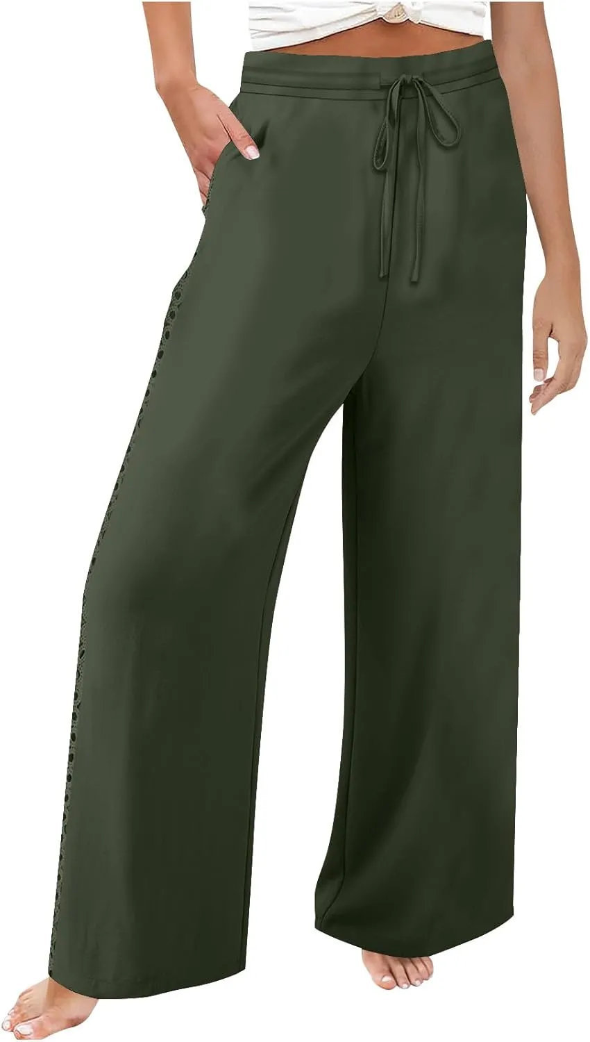 High Waisted Linen Pants for Women Straight Wide Leg Linen Pants for Women Dressy Flowy Beach Pants Trousers