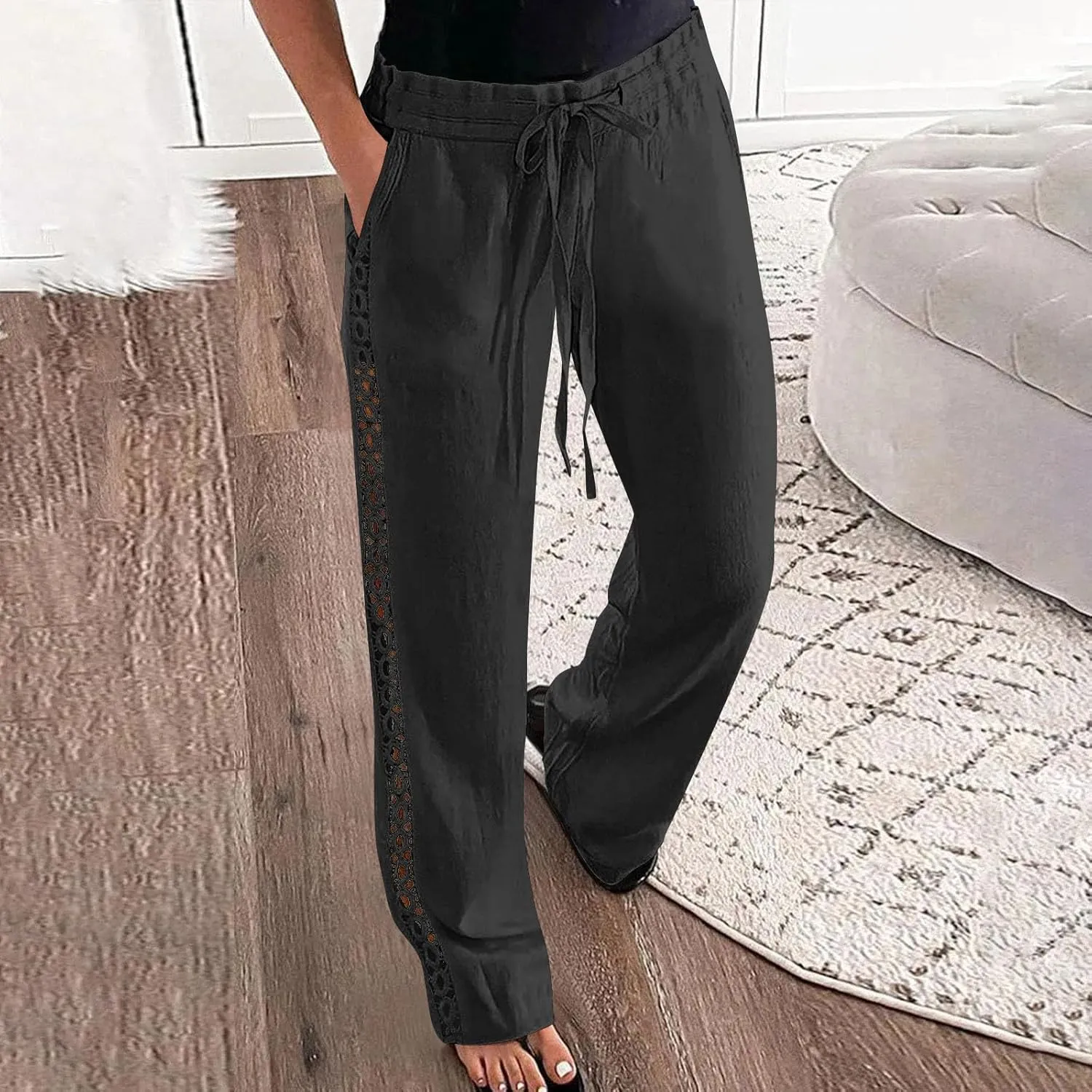 High Waisted Linen Pants for Women Straight Wide Leg Linen Pants for Women Dressy Flowy Beach Pants Trousers