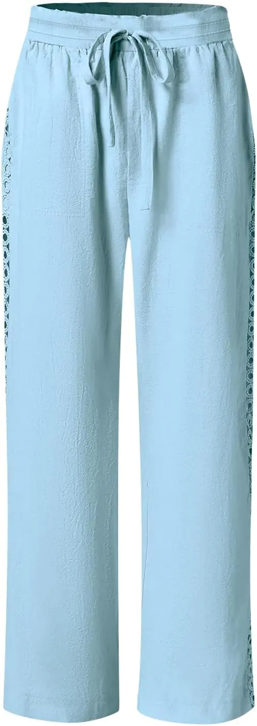 High Waisted Linen Pants for Women Straight Wide Leg Linen Pants for Women Dressy Flowy Beach Pants Trousers